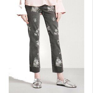 PAIGE Black Light Wash Hoxton Floral Print Straight Leg Jeans, Women's Size 24